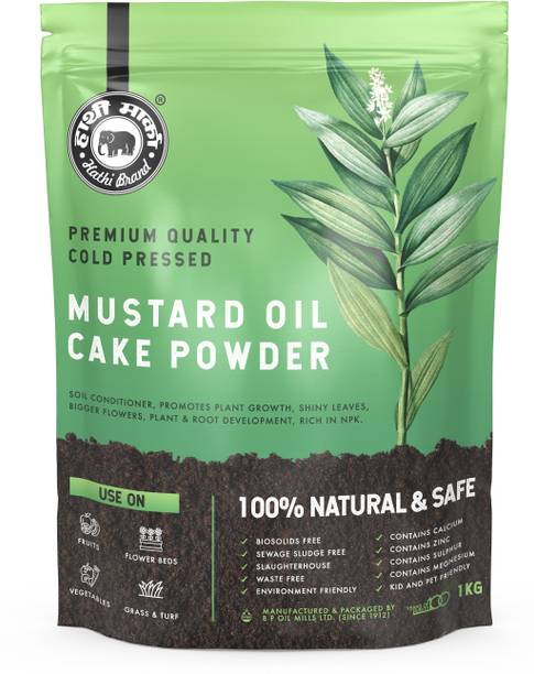 ELEPHANT Hathi Brand - Mustard Oil Cake Powder - 1KG - for Healthy Plants and Soil - Ideal for Home and Terrace Gardens - Resealable Pack Fertilizer