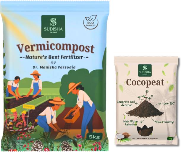 Sudisha Farms Combo: 5kg Vermicompost + 1kg Low EC Cocopeat | 100% Organic & Natural Manure
