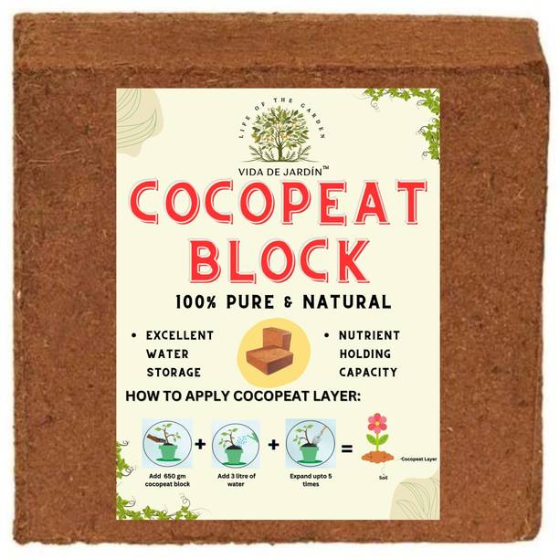 VIDA DE JARDIN Natural Cocopeat Block, Excellent Water Storage, Nutrient Holding Capacity Potting Mixture