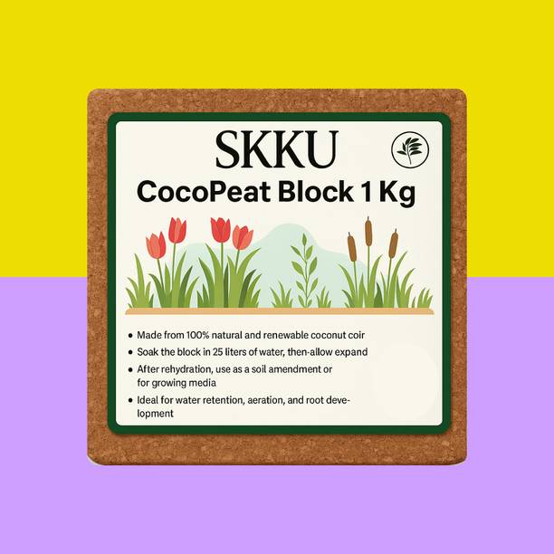 Sakku Cocopeat Block for Garden (1kg Block, Pack of 1) |Expands Upto 5kg Potting Mixture