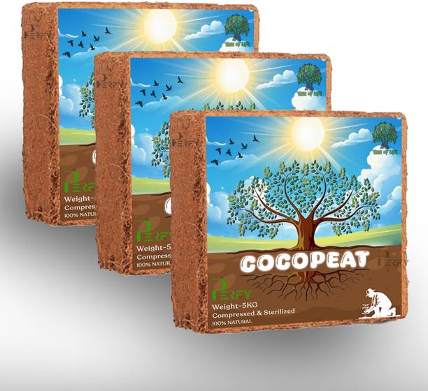 PERFY Cocopeat Block for Home Gardening Plants-15kg Coco Coir Fiber for Plotted Plants Potting Mixture
