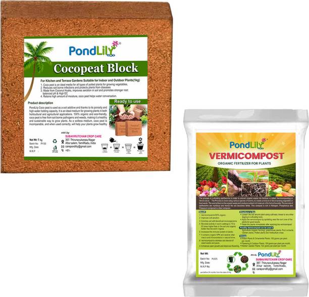 Pondlily Compo Pack | Vermicompost 1Kg | Cocopeat 1Kg |All Type Plants Potting Mixture