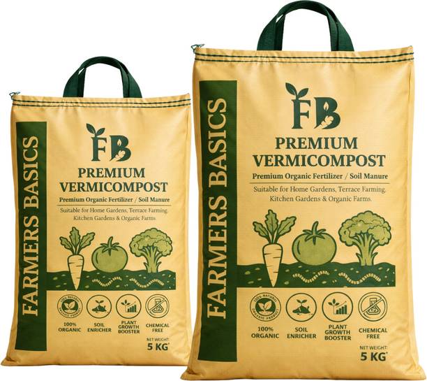 Farmers Basics Organic Vermicompost for Plants – Natural Soil Manure Potting Mixture, Fertilizer, Manure
