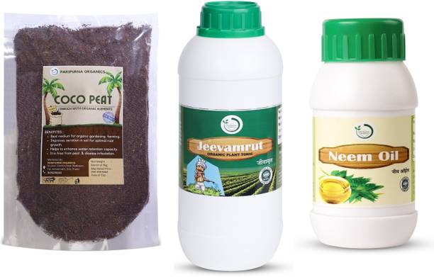 Paripurna Organics Combo Pack of Cocopeat 1Kg Jeevamrut 1000ml Neem Oil 100ml For Home Gardening Fertilizer