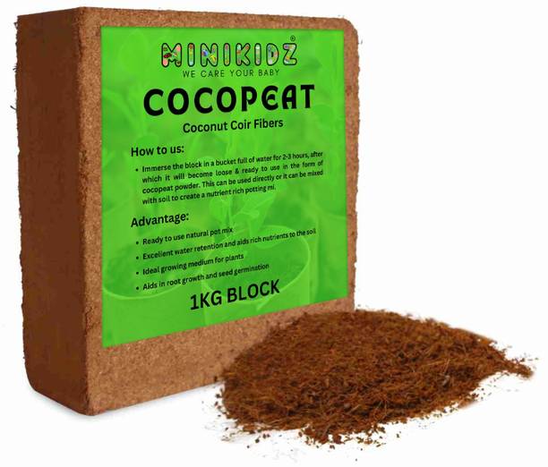 MINIKIDZ Cocopeat Block for Plants Expands Upto 5kg of 100% Natural Manure (1 kg, Cake) Potting Mixture