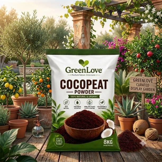 GreenLove Organic 8Kg Cocopeat Powder for Gardening and Plants vi Potting Mixture