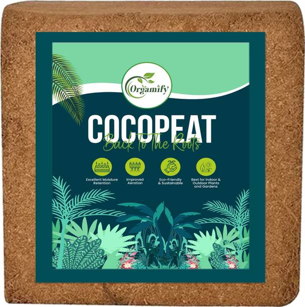 Orgamify Cocopeat Block 5KG approx. (Expands Upto 75 litres) | Superior Water Retention Husk
