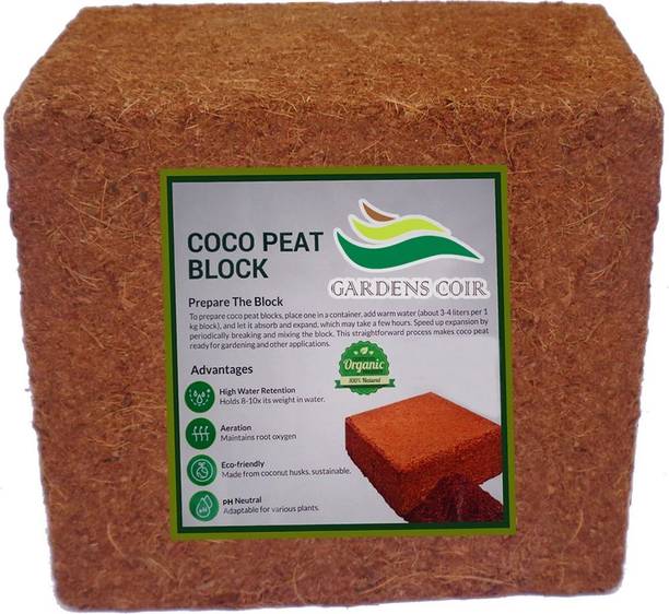 GARDENSCOIR Cocopeat Block for Home Garden Plants 1 Kg Soil