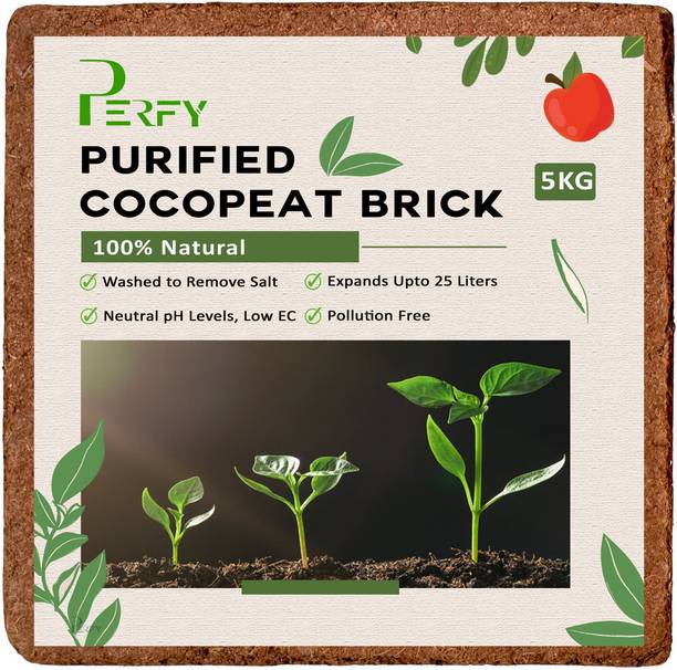 PERFY Purified Cocopeat Block 5KG For Natural Gardening-Low EC and pH Balance-Refined Potting Mixture