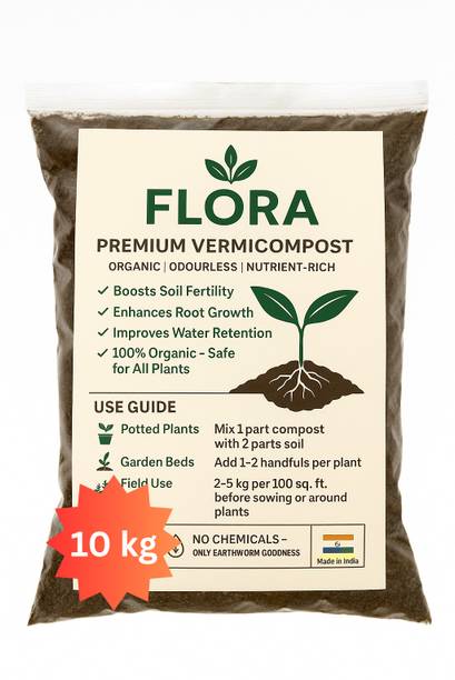 Flora Mart Pure and Organic Vermicompost Fertilizer 10 kg Cow Dung Manure Manure, Potting Mixture, Fertilizer