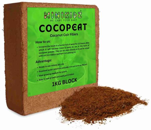 MINIKIDZ Cocopeat Block for Plants Expands Upto 5kg of 100% Natural Manure (1 kg, Cake) Potting Mixture