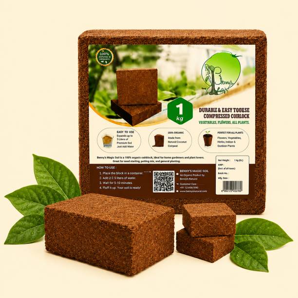 The Magic Soil Premium Organic Cocopeat Coir Block 1Kg for Gardening & Plant Growth Soil