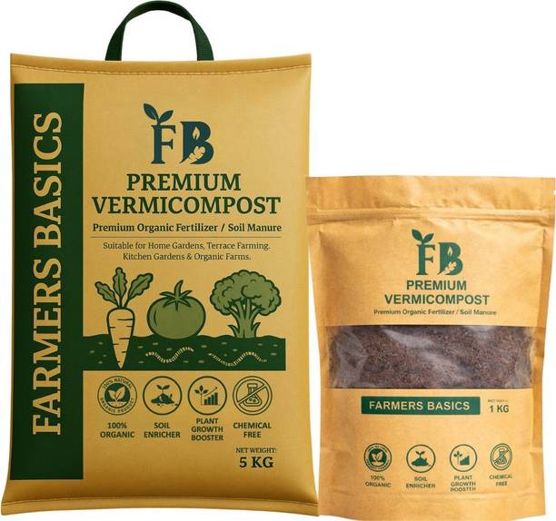 Farmers Basics Premium Vermicompost Organic Soil Manure Fertilizer, Manure, Potting Mixture, Soil