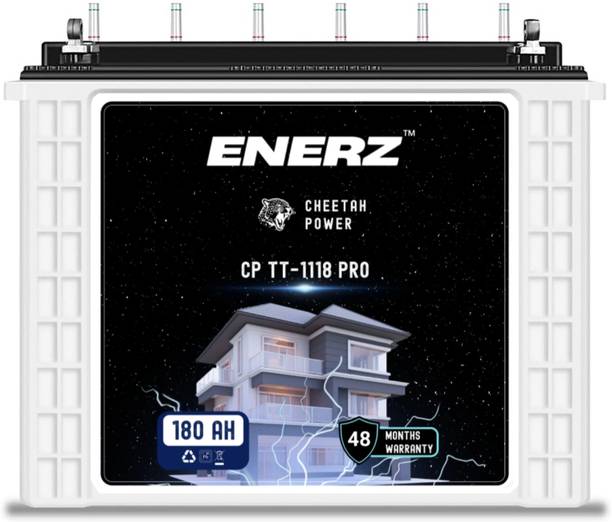 EnerZ 180 AH CP TT-1118 PRO – 12V Tall Tubular Battery | Best with 900 VA to 1100 VA Pure Sine Wave Inverter