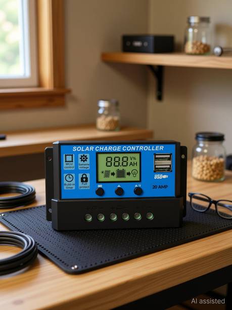 AMITOM 20A, 12V/24V ABS Panel Charger Battery Regulator Dual USB LCD Display Pack of 1 PWM Solar Charge Controller