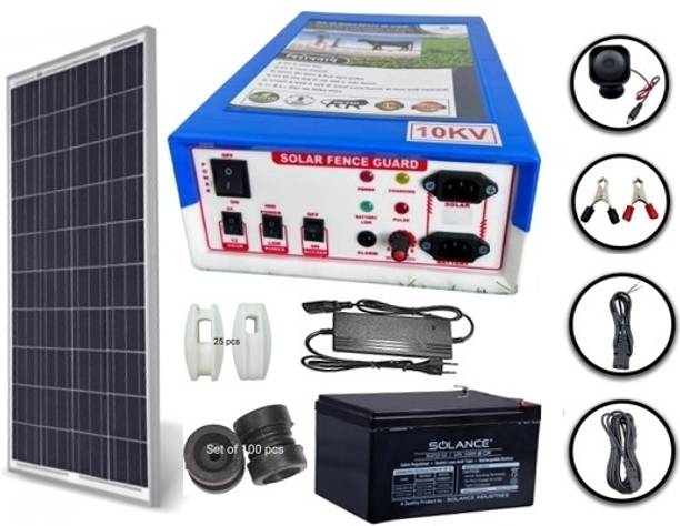 gernic AC DC Solar fencing 10KV Jhatka machine set with 220V Adaptor MPPT Solar Charge Controller