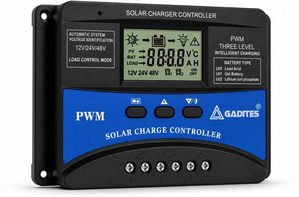 GADITES 60A PWM Solar Charge Controller LCD 12V/24V/48V Auto Detect PWM Solar Charge Controller