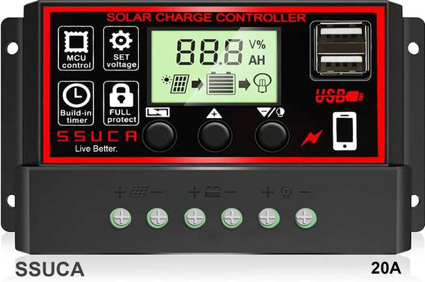 SSUCA 20A Intelligent Battery Regulator for Solar Panel LCD Display USB Port 12V/24V PWM Solar Charge Controller