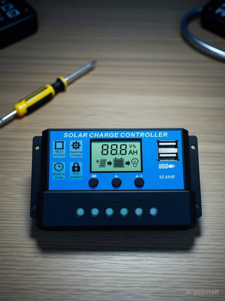 AMITOM 10A 12V/24V ABS Panel Charger Battery Regulator Dual USB LCD Display Pack of 1 PWM Solar Charge Controller
