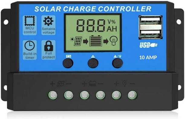 AMITOM 10A 12V/24V ABS Panel Charger Battery Regulator Dual USB LCD Display Pack of 1 PWM Solar Charge Controller