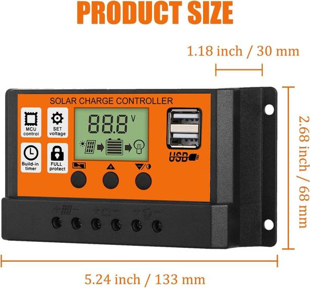 Adiohub 30 A Solar Charge Controller 12V/ 24V Solar Panel Charge Intelligent Regulator PWM Solar Charge Controller