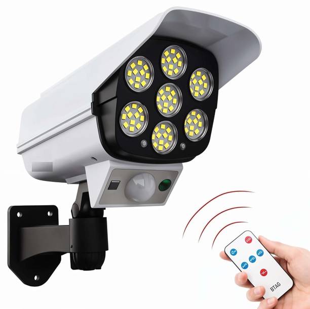 CRAZYABBS Solar Security Camera Dummy Light with Remote Control, Outdoor Motion Sensor Solar Light Set