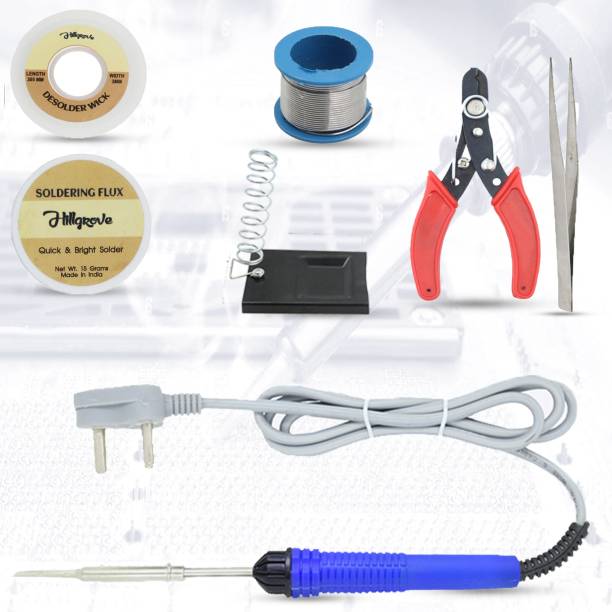 Hillgrove Electronic Repairing 7in1 Mobile Soldering Iron Equipment Tool Machine Combo Kit Set with Flux Paste and Wire 25 W Simple