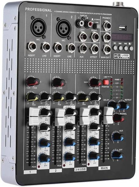 KH 4 Channel Mixing Console Bluetooth Compatible Professional Portable DJ Console Digital Sound Mixer