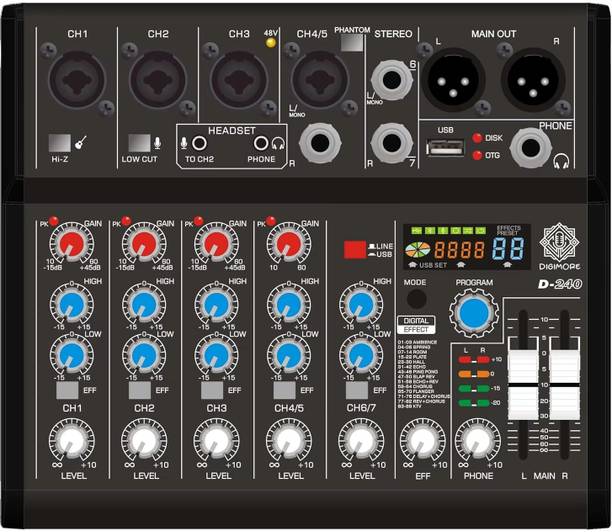 Digimore D-240 7CH Audio Mixer w BT, USB, 48V Power & PC Recording for Live Show, Podcast Analog Sound Mixer