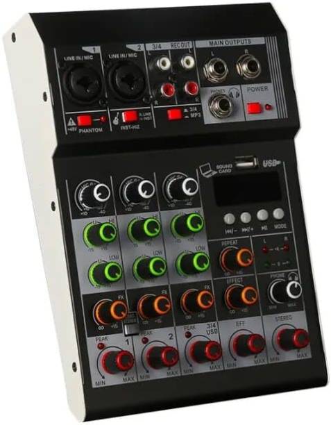 KH Audio Mixer 4 Channel for Stage Live Studio Stereo Recording DJ Stage Powered Wired DJ Controller