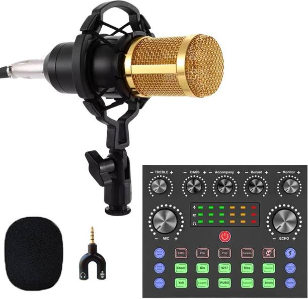 techsale BM800 Condenser Podcast Microphone Plug and Play Mic for Vlogging+ V8S Mixer Digital Sound Mixer