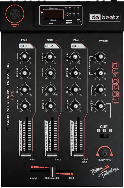 Da.Beatz. DJ-626U mixer Professional 3-Channel Sound Mixer & Dj mixer,Dj machine USB, BT 50 W AV Control Amplifier