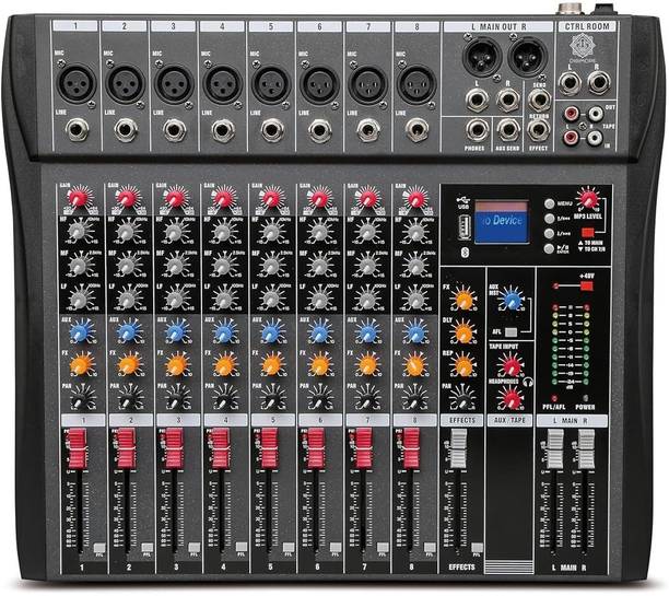 Digimore D-260 8CH Audio Mixer |8 XLR/6.35mm Inputs| USB, BT, 48V, Effects for Live Shows Analog Sound Mixer