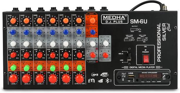 MEDHA D.J. PLUS Profressional SM-6U with built in USB Media Player 6 Channel Sterio Echo Analog Sound Mixer