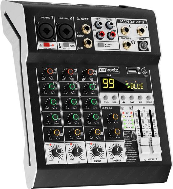 Da.Beatz. TP-4M 4 Channel Audio Mixer XLR/TRS USB BT 48V Phantom 99 DSP FX Aux Output Digital Sound Mixer