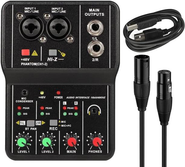 AMG Music 2Channel Mini Sound Mixer Audio DJ Mixer Console Interface with 48VPhantom Power Digital Sound Mixer