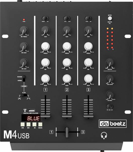 Da.Beatz. M4 3-Channel USB DJ Mixer | Rack Mount Scratch Mixer with 3-Band EQ & Mic Input Digital Sound Mixer