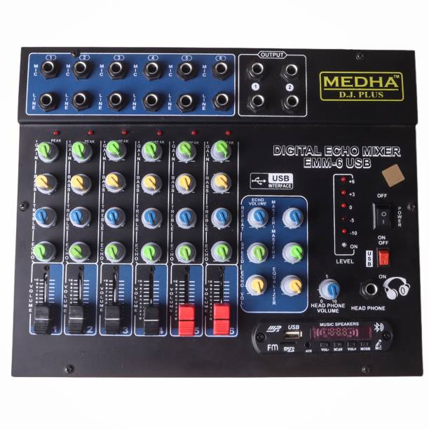 MEDHA D.J. PLUS Professional 6-Channel Stereo Echo DJ Sound Mixer with USB ,BT for All Functions Analog Sound Mixer