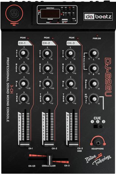 Da.Beatz. 3-Channel MIxer Professional DJ-626U Sound Mixer & Dj mixer,Dj machine USB, BT Digital Sound Mixer