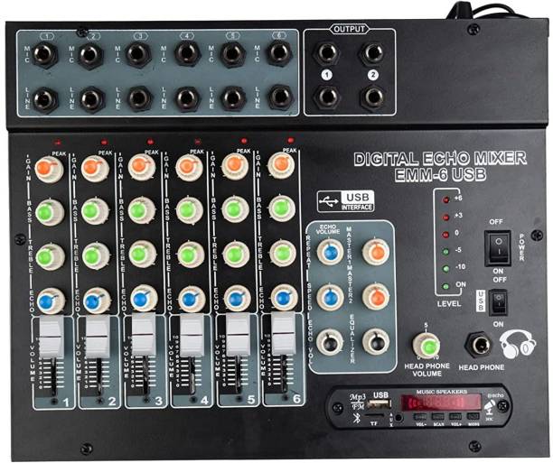 sriaarnika 6-Channel Stereo Echo DJ Sound Mixer with USB and Bluetooth Digital Sound Mixer