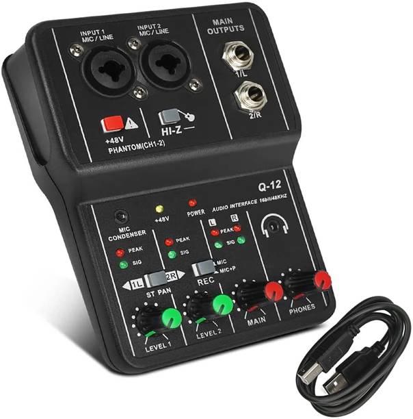 IMAGINEA 2 Channels Audio Mixer USB Audio Interface, 48V Phantom Power for Recording Live Digital Sound Mixer