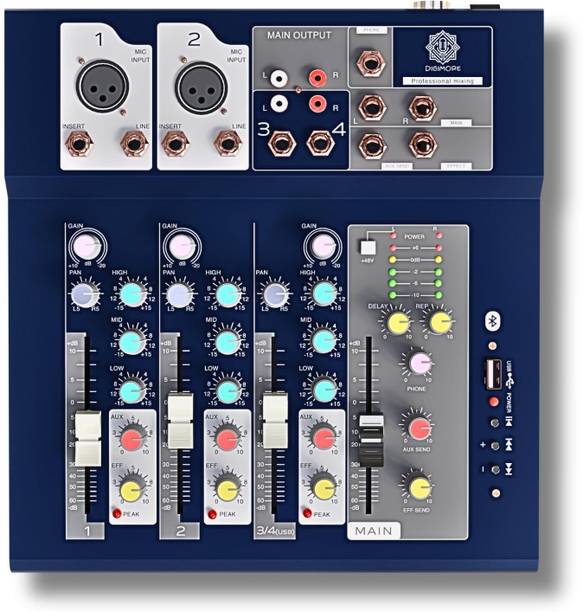 Digimore D-250 4CH Audio Mixer w Metal Body BT, USB, 48V for Stage, Live Gigs & Karaoke Analog Sound Mixer