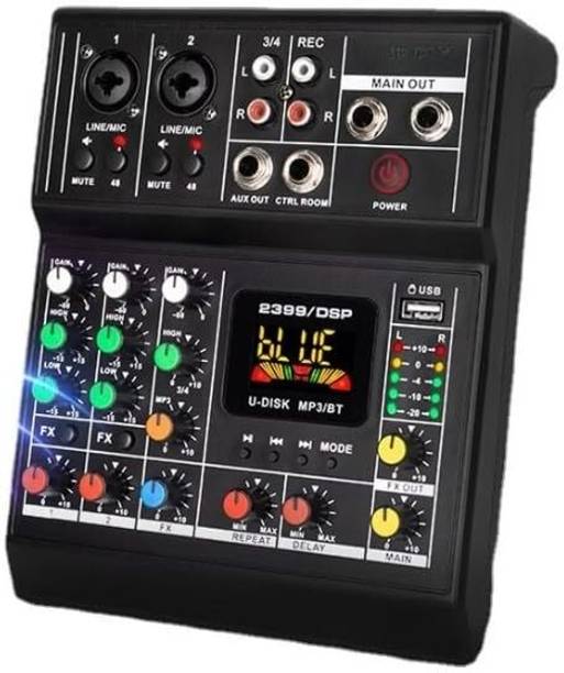 KH Digital Audio Mixer 4 Channel – Mini DJ Controller USB/BT – Portable Audio Powered Sound Mixer