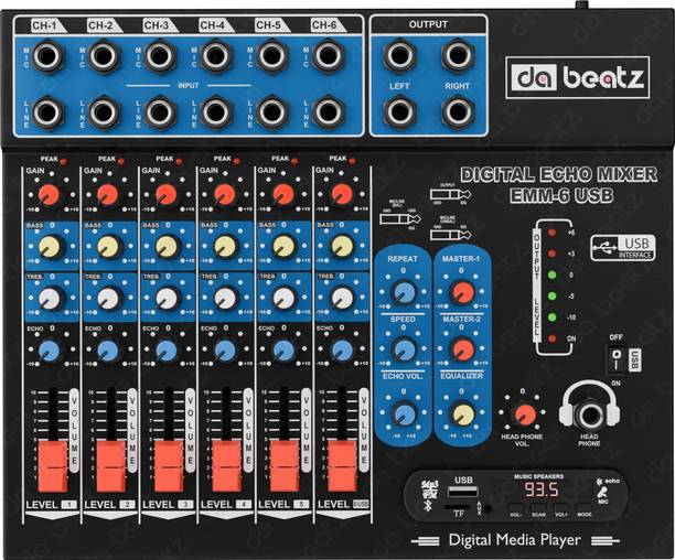 Da.Beatz. Professional 6-Channel mixer EMM-6 Digital Sound Mixer & Audio Interface USB,BT Analog Sound Mixer