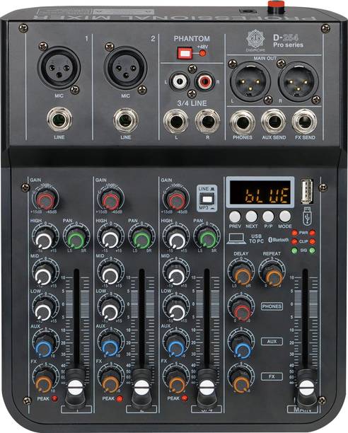 Digimore D-254Pro Audio Mixer | 4 Channel Input | DSP Effect | +48V | Stereo XLR Output Analog Sound Mixer