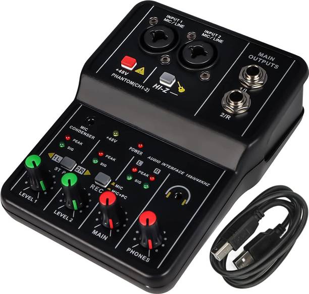 Urban Infotech Compact Q-12 Audio Interface Mixer with Phantom Power and Dual Mic Inputs Digital Sound Mixer