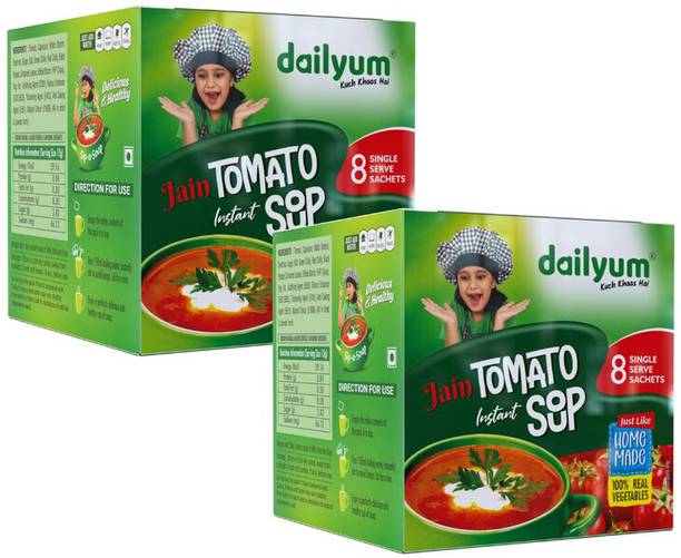 dailyum Jain Instant Tomato Soup|8 Single Serve Sachets|12g Each Sip-A-Soup|No MSG