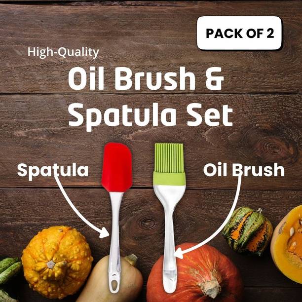 Aurniv Silicone Brush & Spatula Set Pack of 2 | Non Stick Safe | Kitchen Tool Combo Silicone Flat Pastry Brush