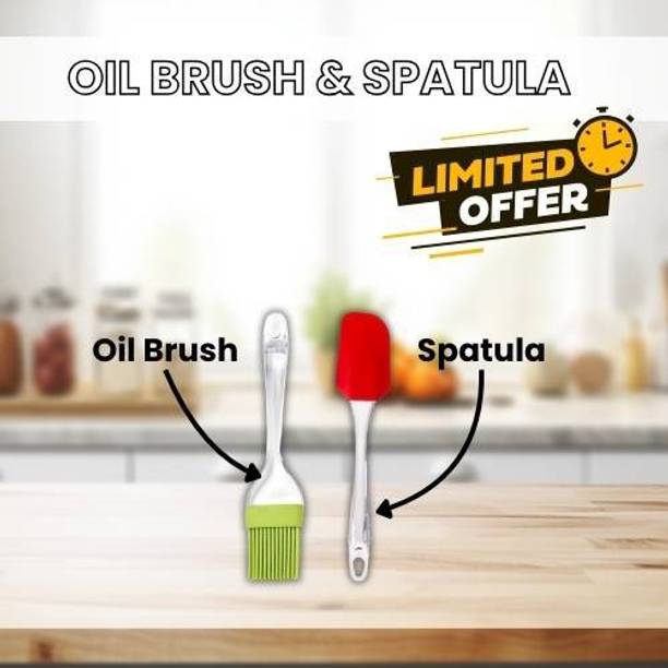 Aurniv Silicone Brush & Spatula Combo | Heat Safe Baking & Cooking Utensil Set Silicone Flat Pastry Brush