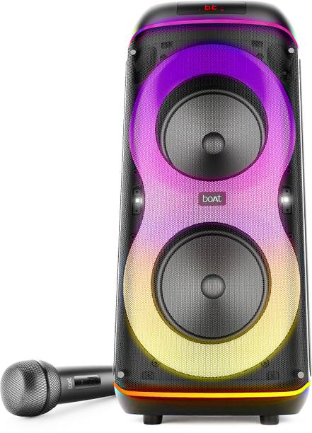 boAt PartyPal 390 Plus,Karaoke Auto-Tuner,UHF Mic,RGB LED,TWS Mode,Guitar Input Port 160 W Bluetooth Tower Speaker (Onyx Black, Mono Channel)